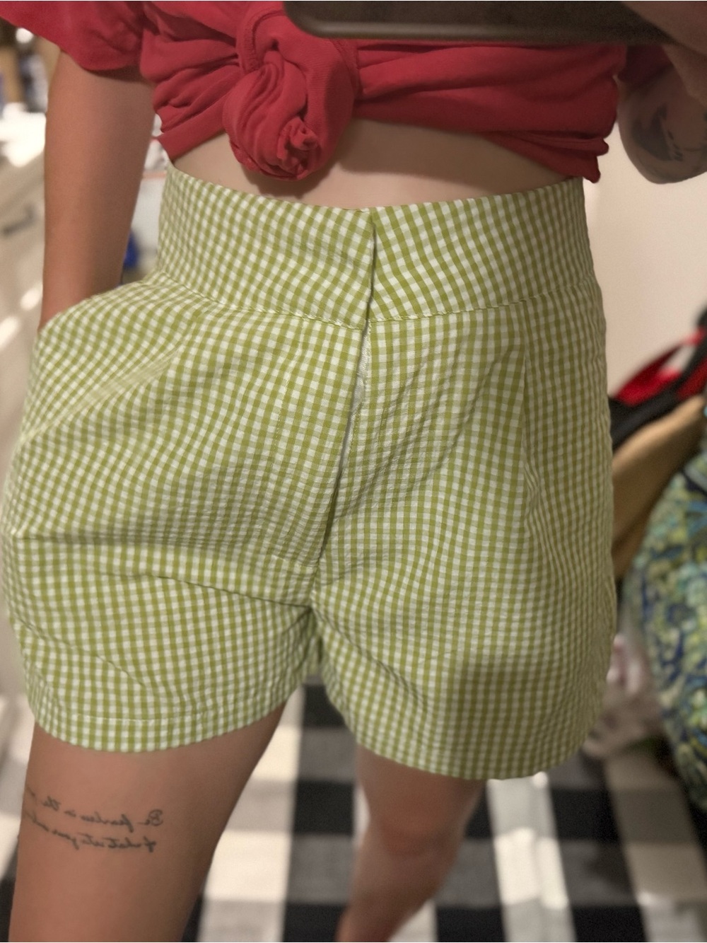 Size 6 key lime green Gingham High Waist Shorts
